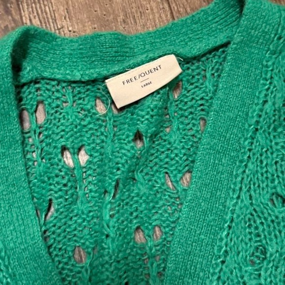 Cottage Core Green Crochet Cardigan Button Up Boho Chunky Knit L Soft Girl - Picture 6 of 7